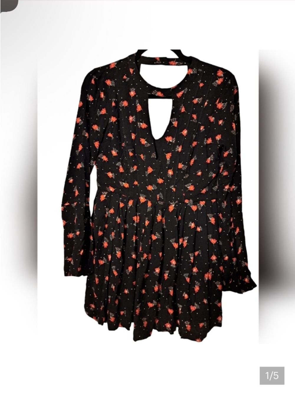 Free People Black Comb Floral Keyhole Long-Sleeve Women’s Dress